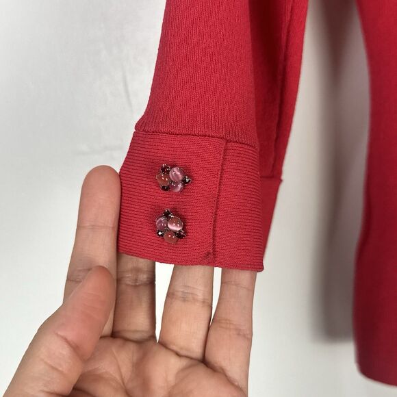 Classiques Entier Red Flower Jeweled Button Cardigan Petite Small Feminine Chic - Picture 9 of 9